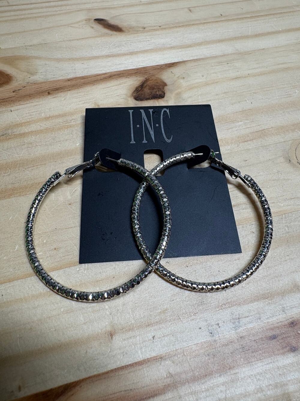 INC Silver Tone Hoop Earrings Glamour NWT